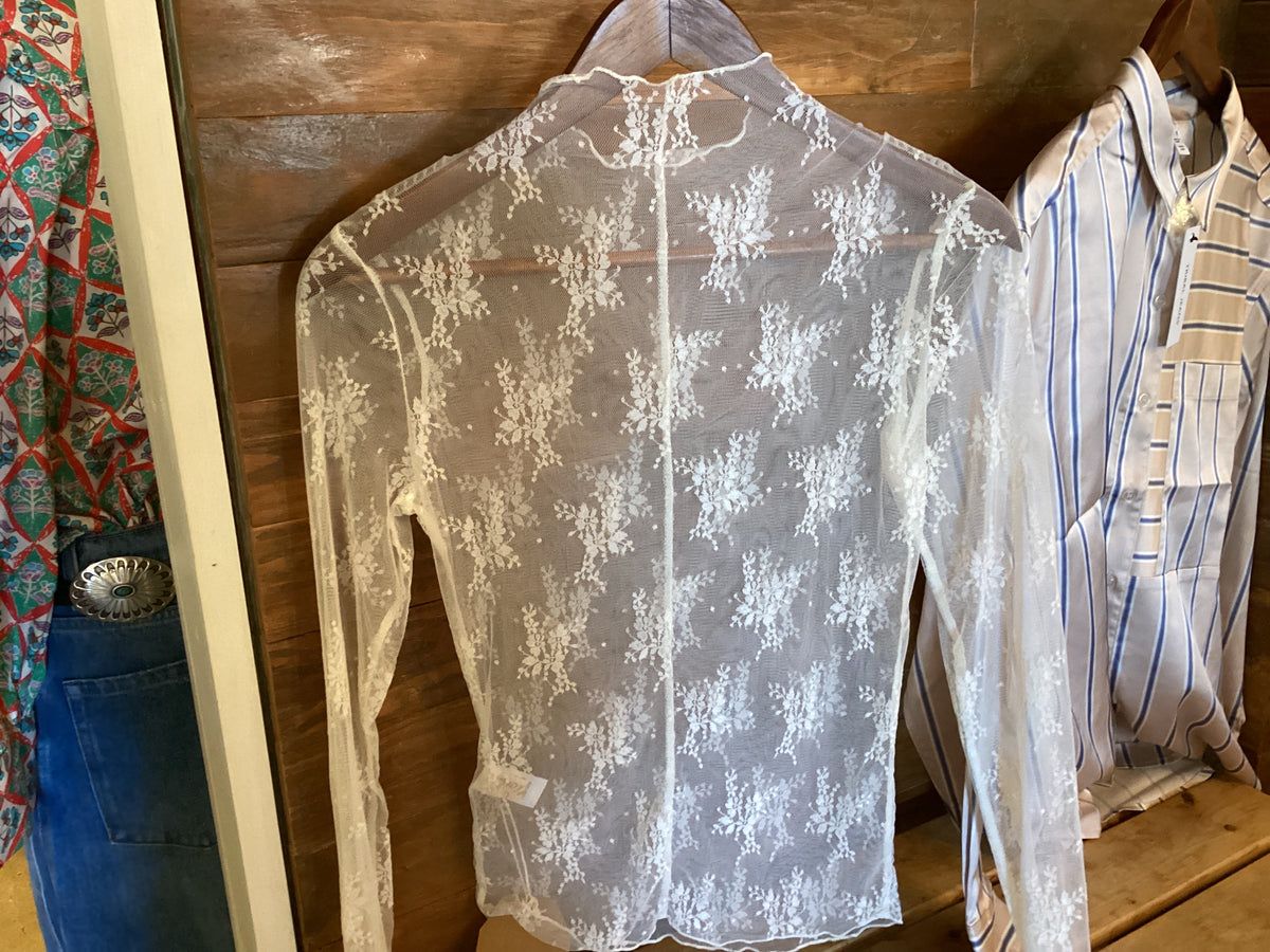 Ecru Lace Mock Neck Long Sleeve Top