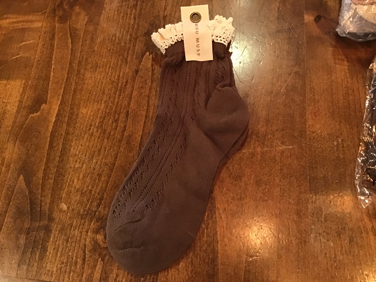 Mocha Socks Lace Trimmed