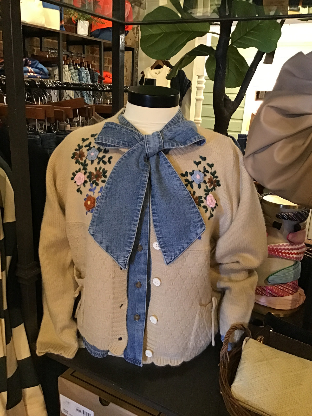 Tan Floral Detail Cardigan
