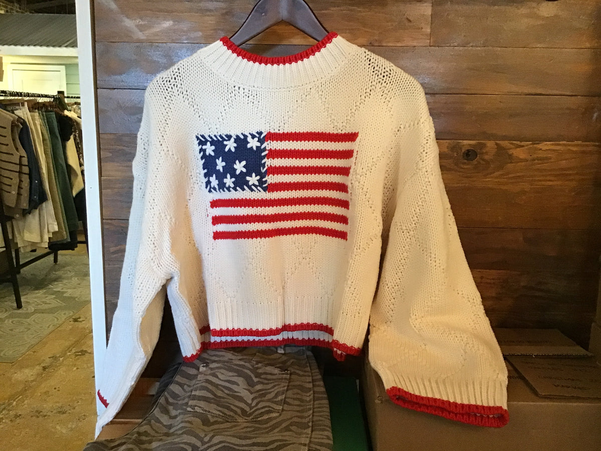 Oatmeal American Flag Front Sweater Top