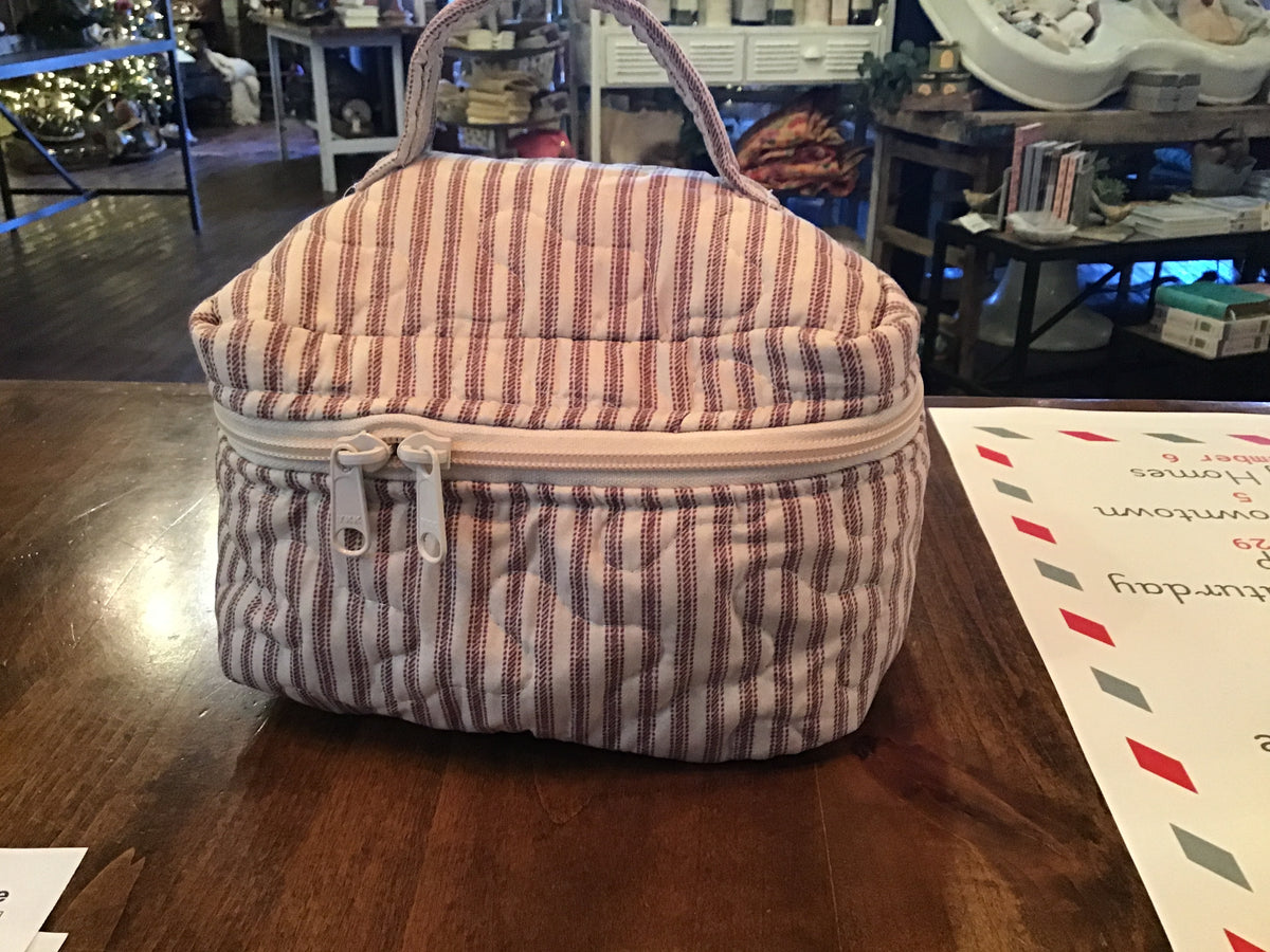 Ticking Stripe Linen Purple Quilted Travel Case