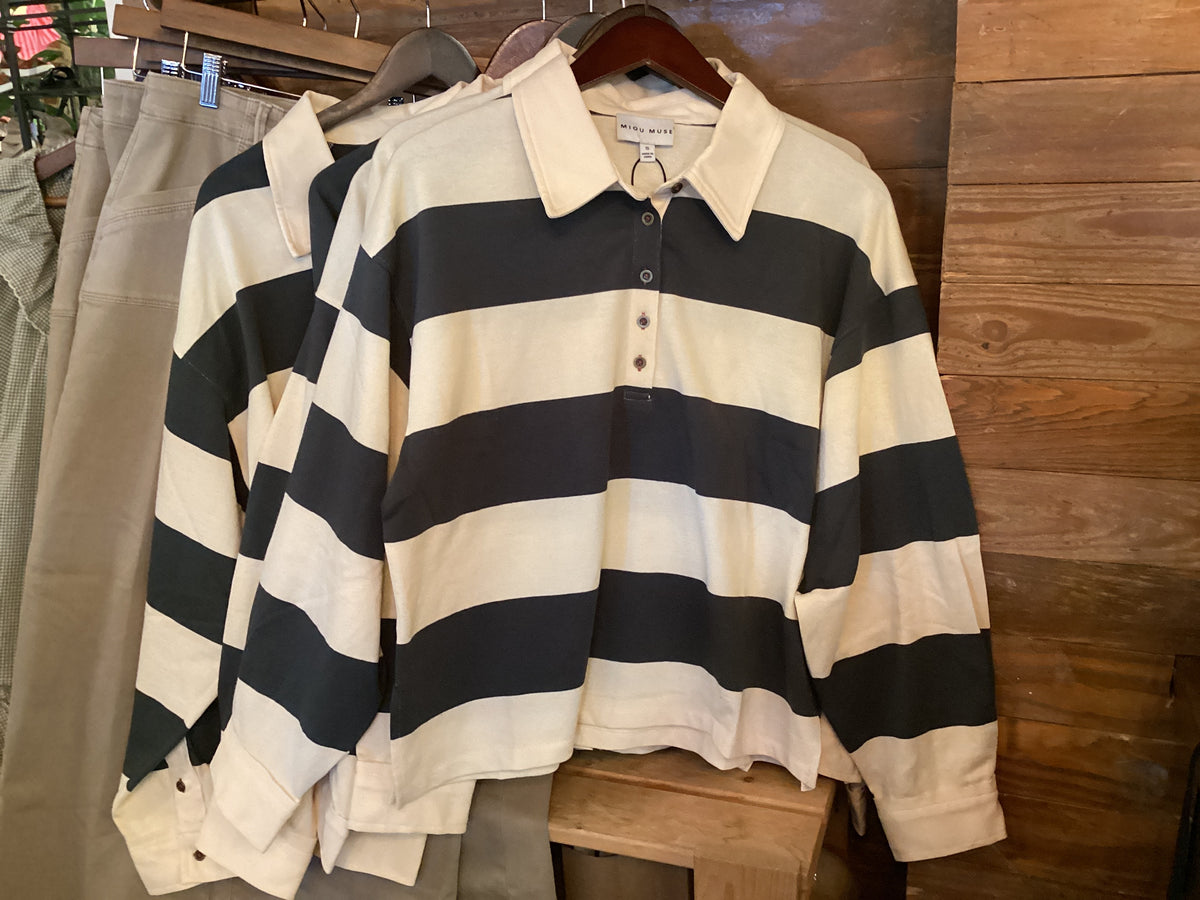 Olive/ Beige Long Sleeve Wide Panel Knitted Shirts