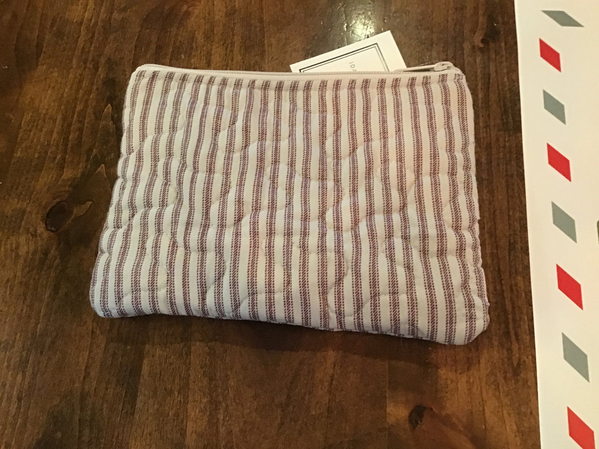 Ticking Stripe Linen Purple Quilted Makeup Bag