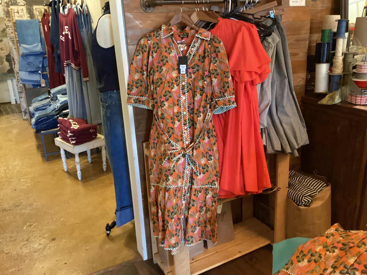 Puff Sleeve Print Midi Dress