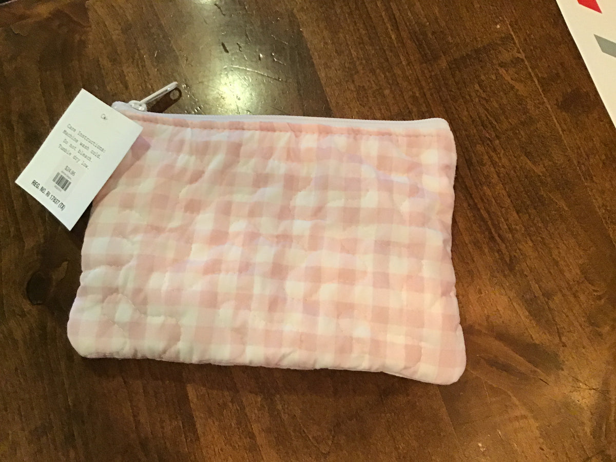 Anthia Gingham Light Pink Quilted Makeup Bag