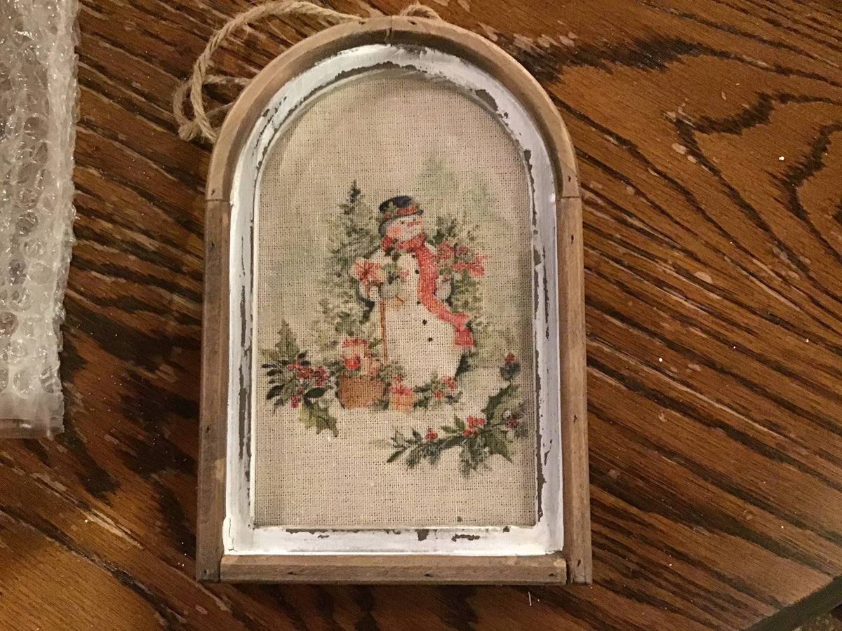 7.5 Watercolored Holiday Snowman Framed Ornament