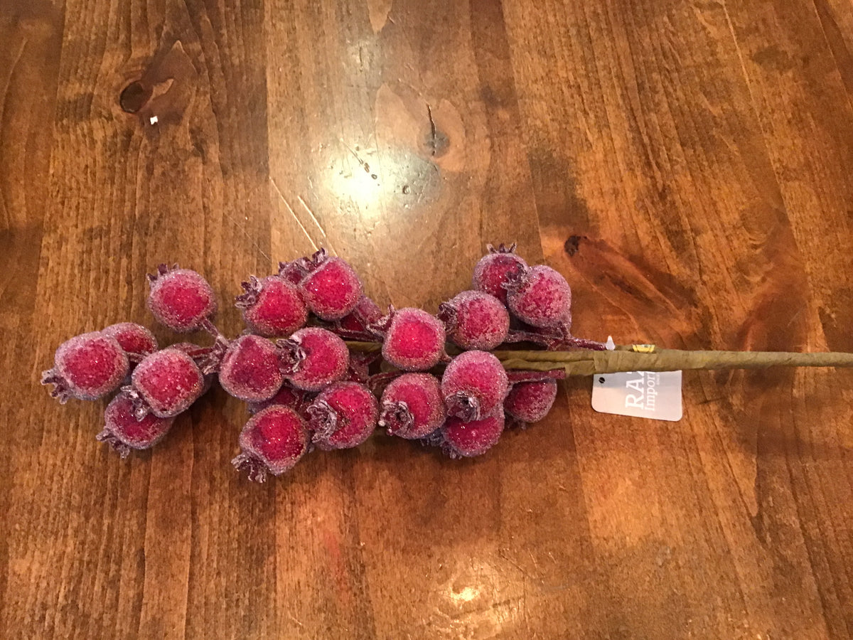 21" Iced Burgundy Berry Pod Spray