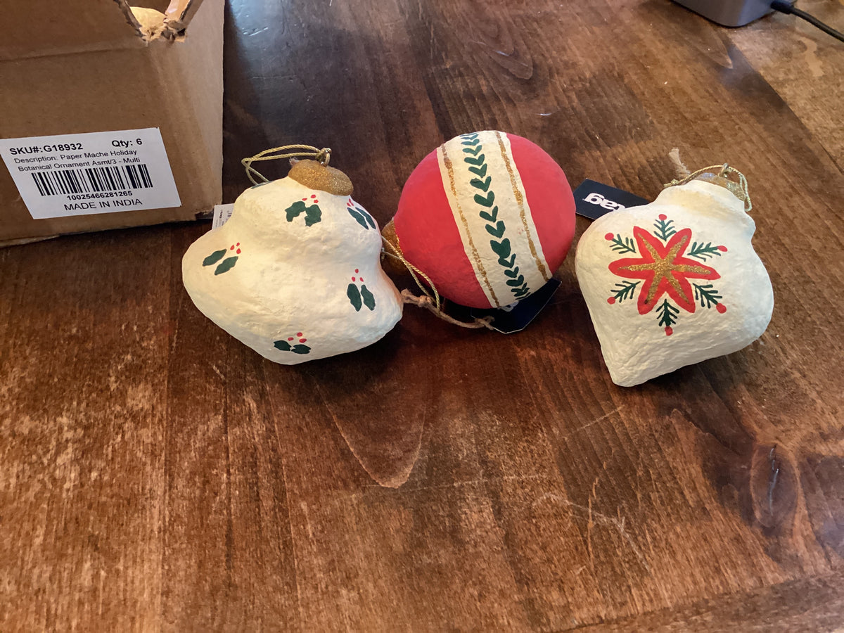 Paper Mache Botanical Ornament, 3 Styles