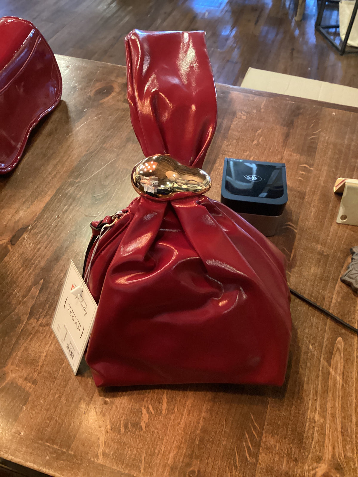 Selina-Red Top Handle Clutch/Bucket Bag