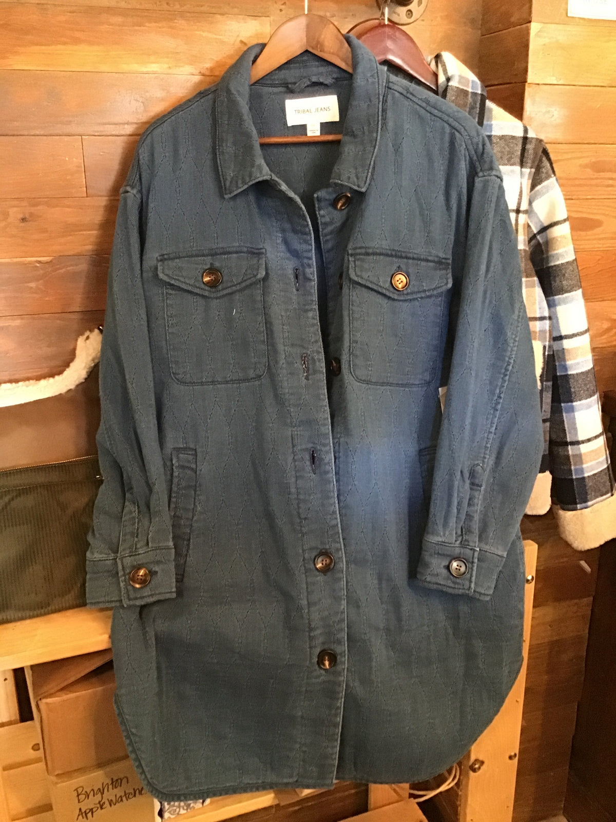 Blue Bliss Long Button Quilted Jacket