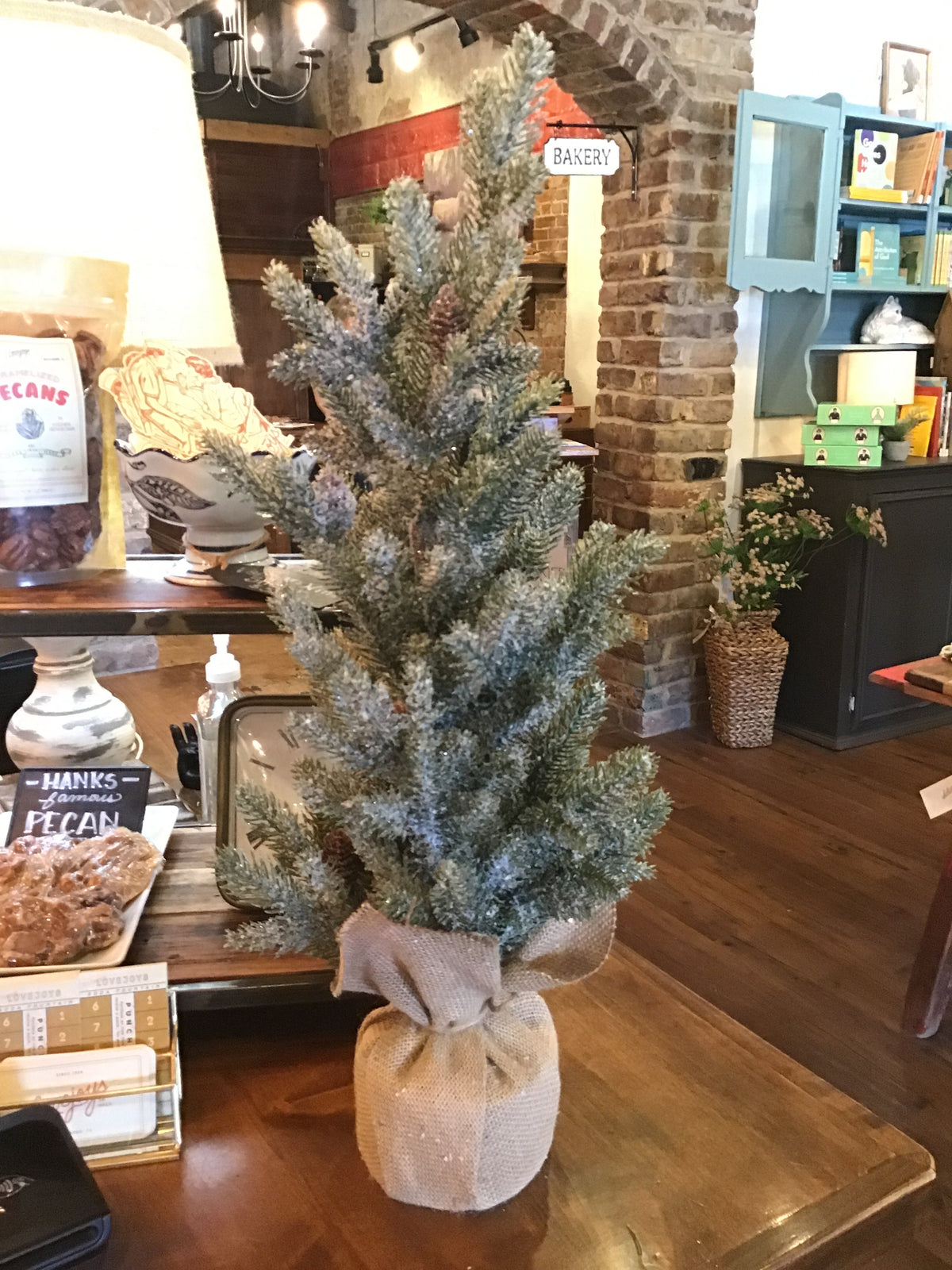 24" Faux Snow Frost Pine Tree in Burlap