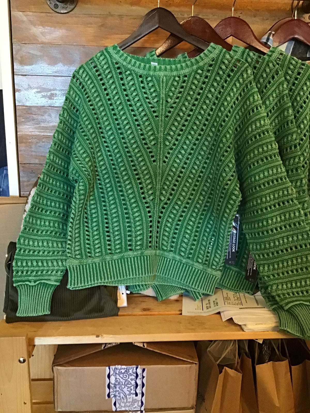 Field Green Crew Neck Sweater with Special Wash