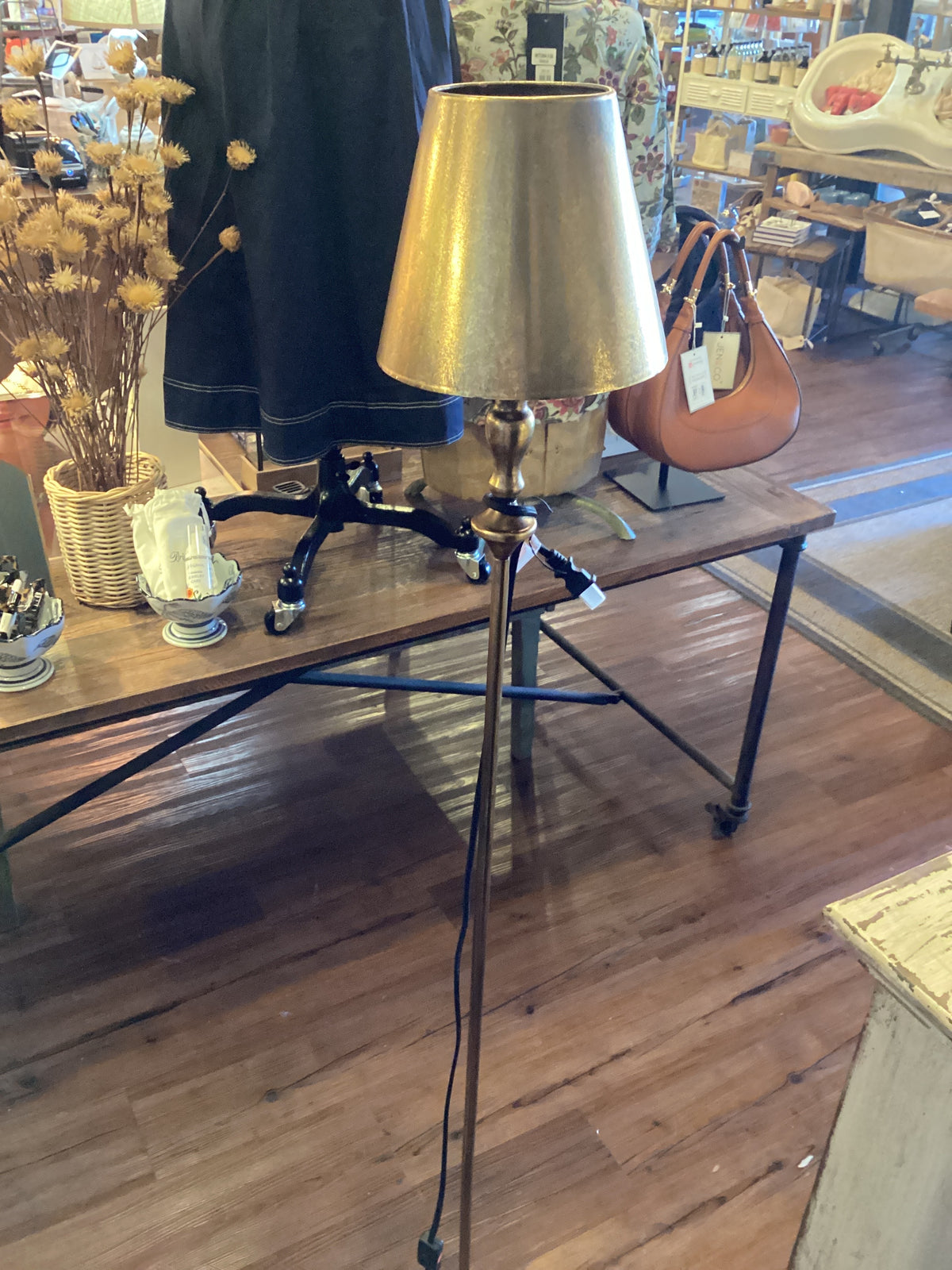 Antique Gold Floor Lamp with Metal Shade