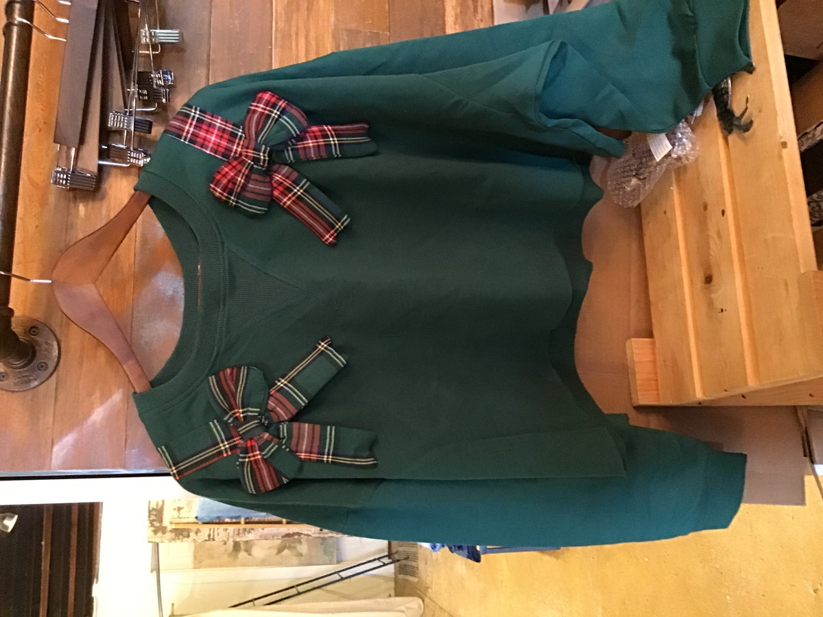 Hunter Green Plaid Padded Bow & Band Detailed Crop Sweatshirt