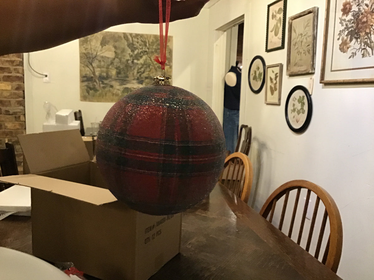 Glittered Plaid Ball Ornament 4.75