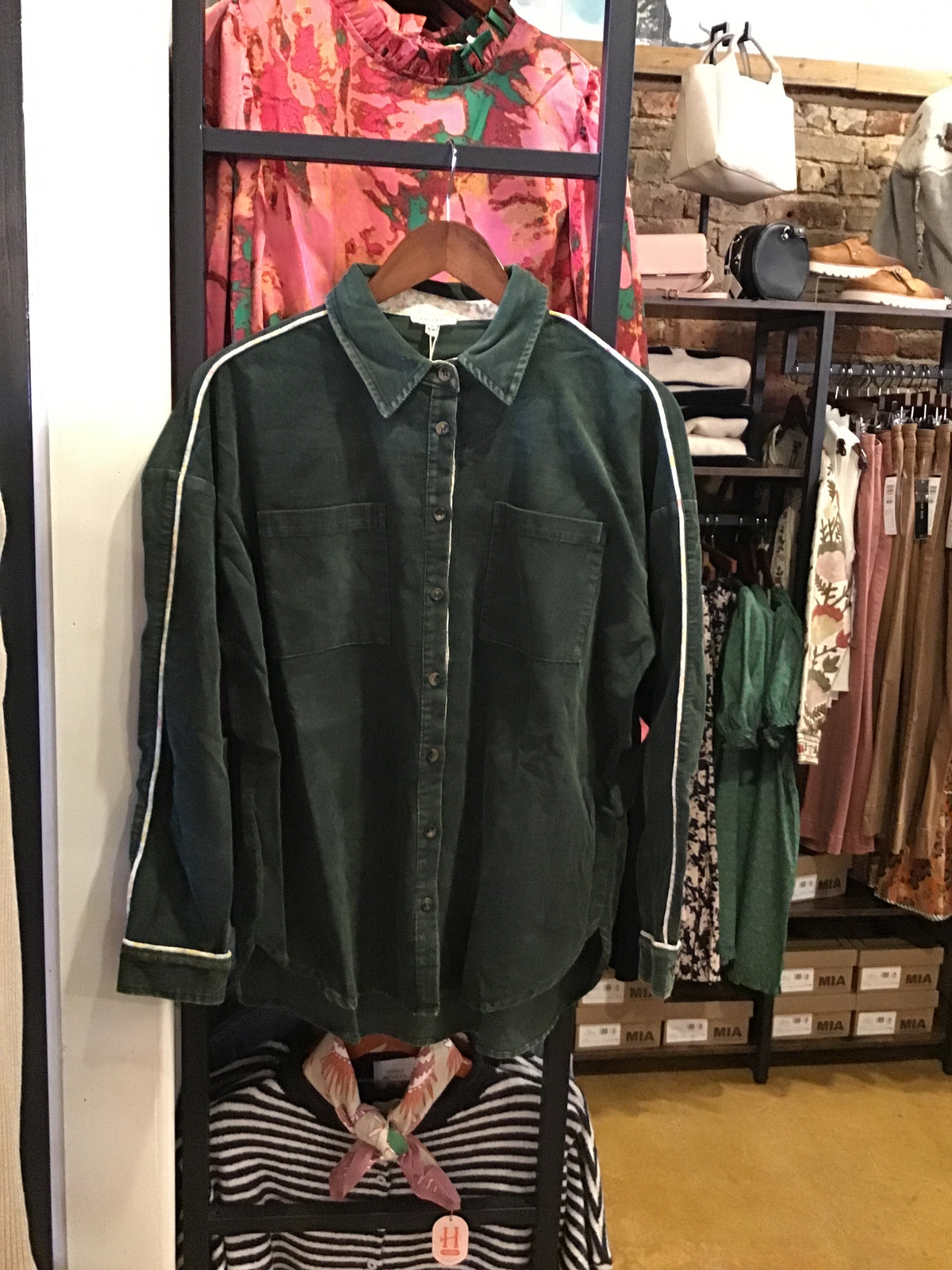 Pine Green Corduroy Shirt with Contrast Detail