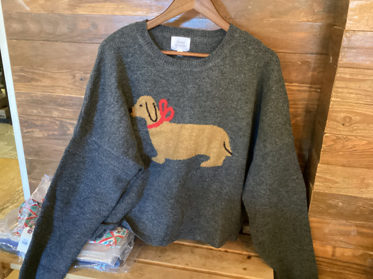 Charcoal Dog w Bow Sweater