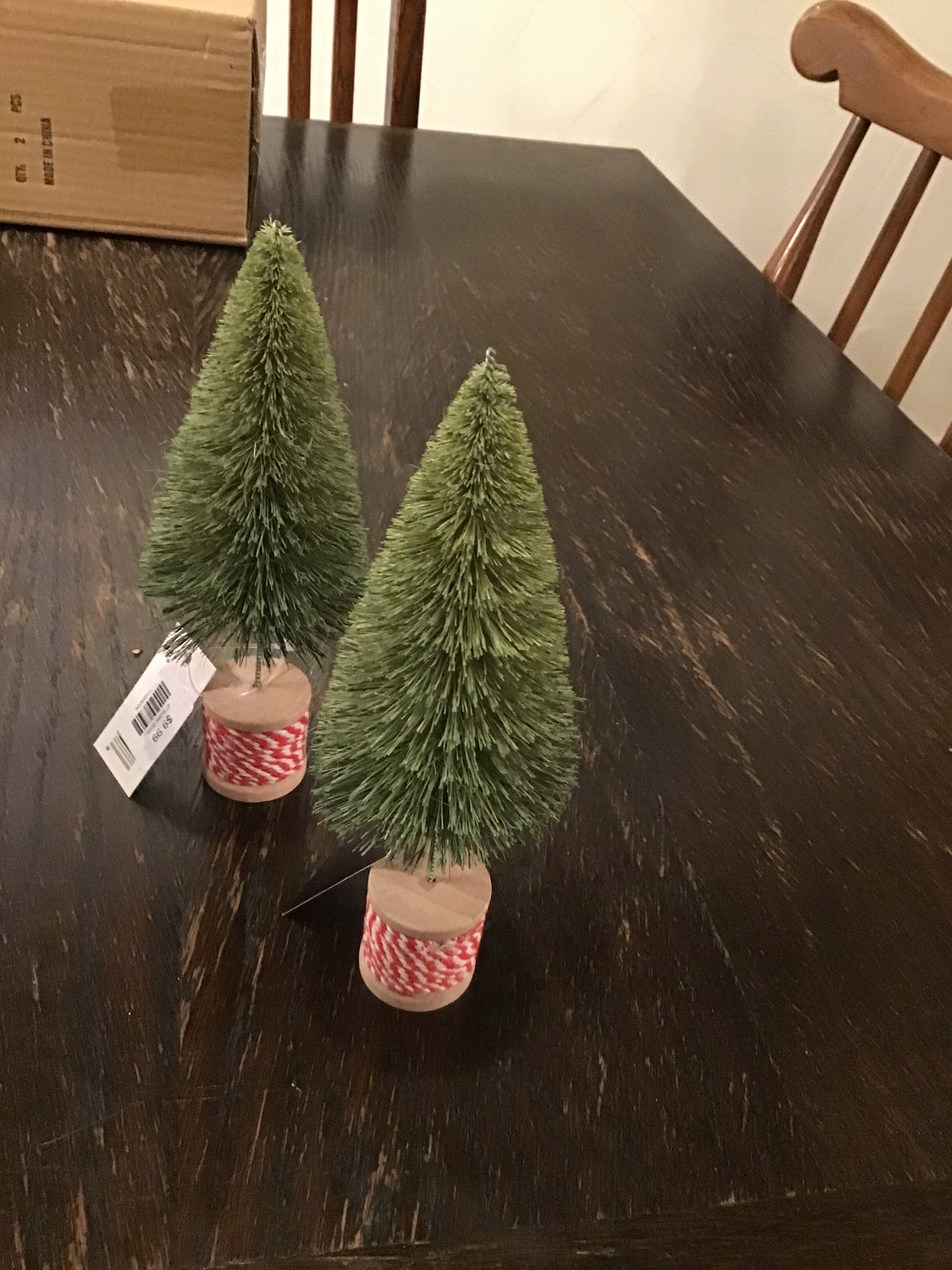 6" Bottle Brush Trees on Red and White Spool