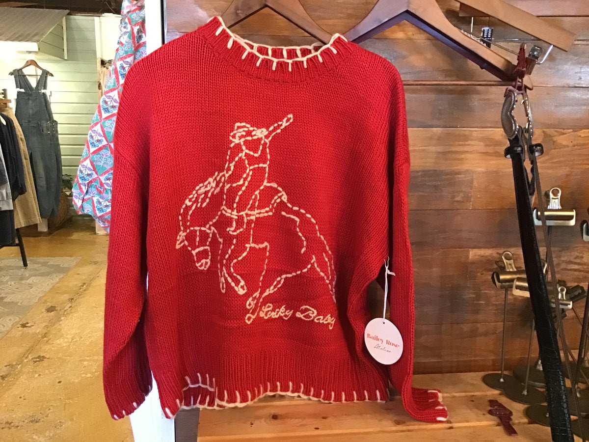 Cherry Red Vintage Western Sweater