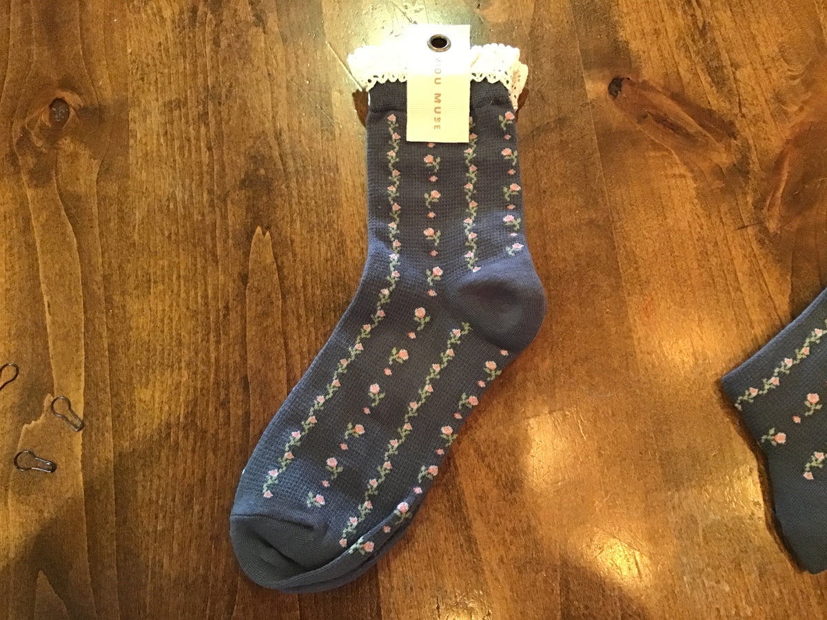 Charcoal Floral Socks