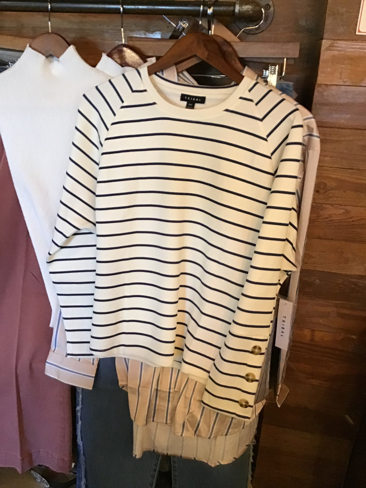 Moonstone Crew Neck Top w/ Buttons