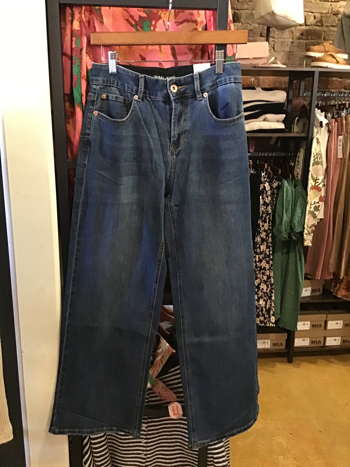 Antique Blue Sophia Petite Curvy Hugging Wide Jeans