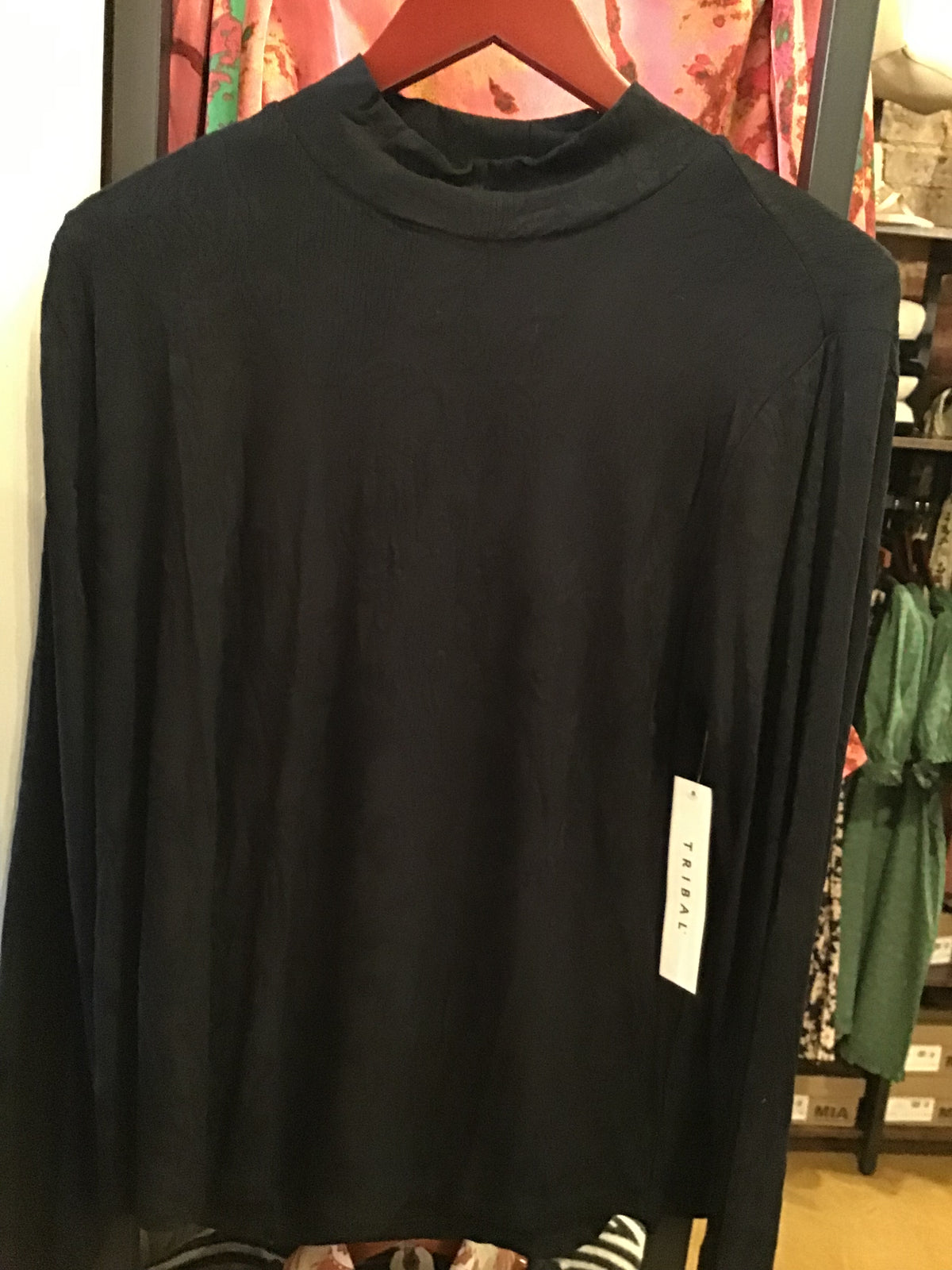 Black Mock Neck Long Sleeve Top