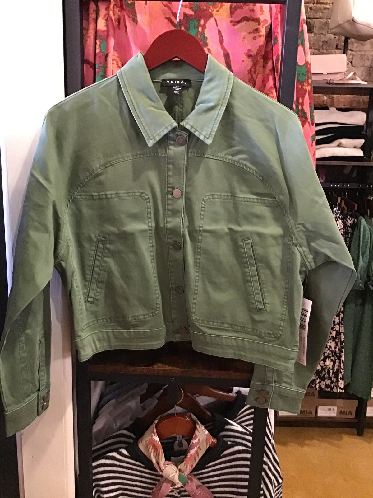 Chive Long Sleeve Raglan Button Front Jacket