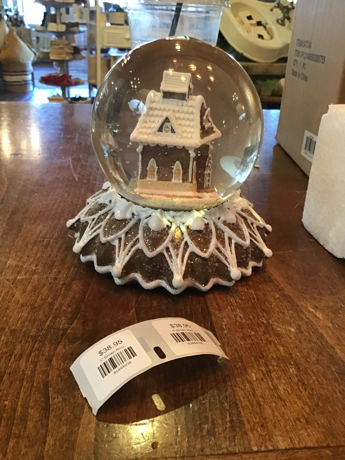 5" Brown Resin Glittered Gingerbread House Snow Globe