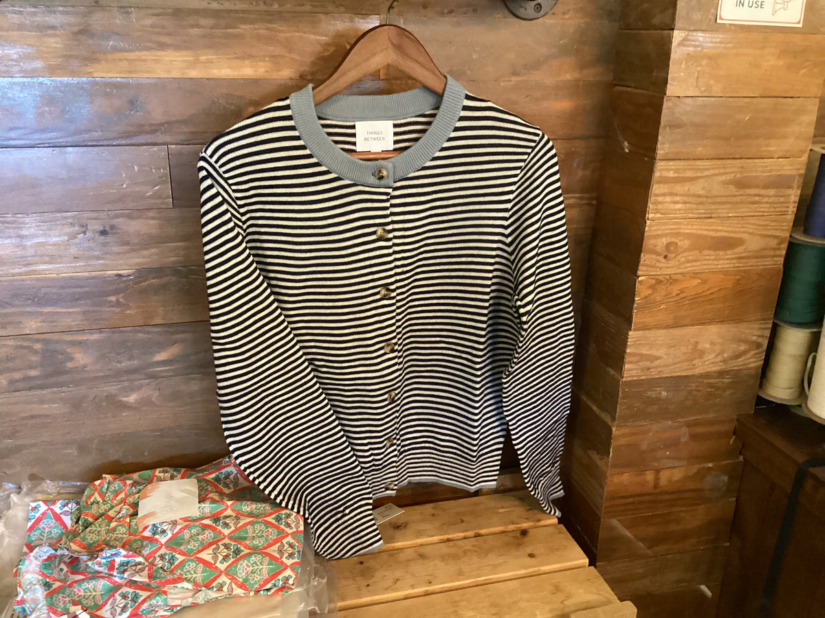 Dusty Blue Striped Cardigan