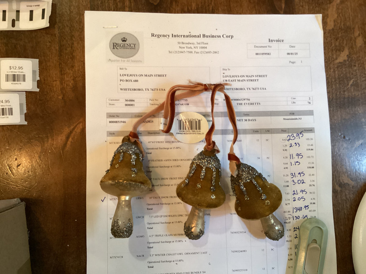 6.5" Triple Glass Mushroom Ornament