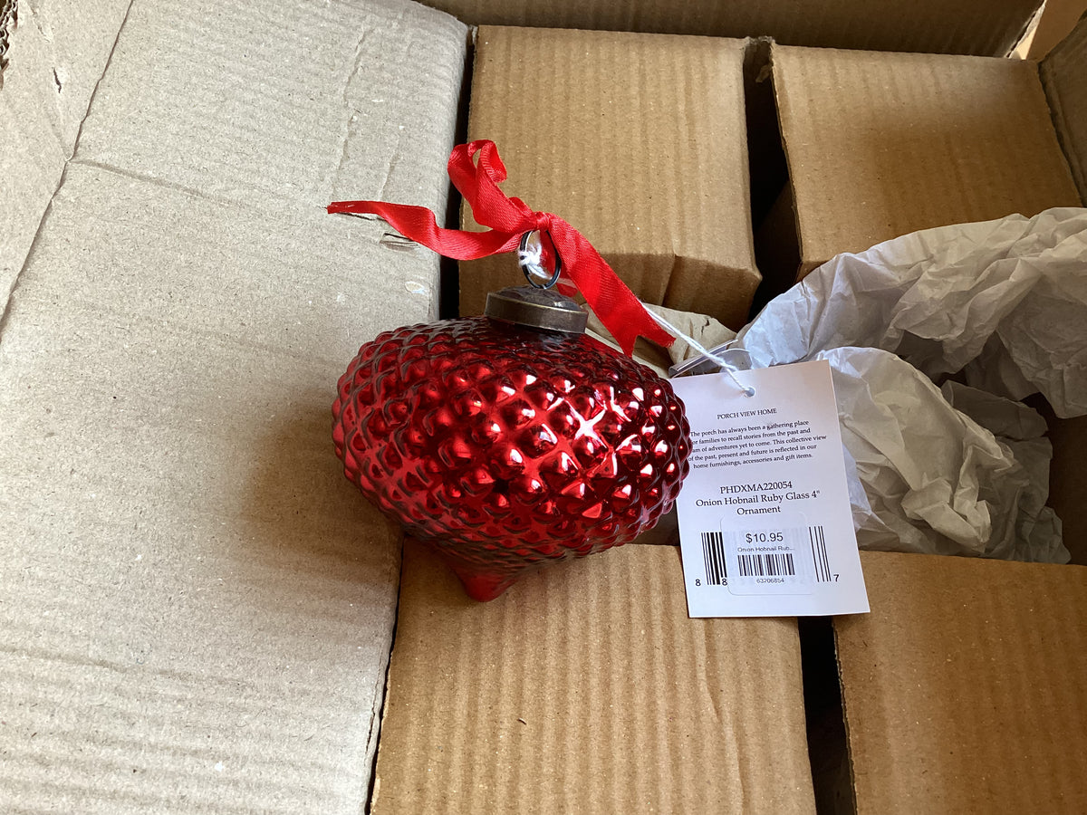 Onion Hobnail Ruby Glass 4" Ornament