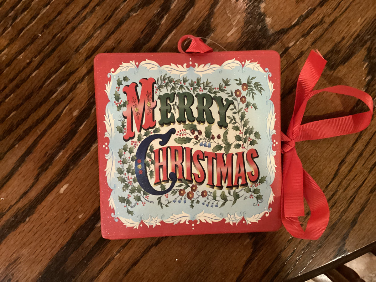 5" Traditional Merry Christmas Square Ornament