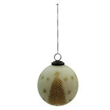 Hand Painted Glass Ball Ornament w Etched Trees and Trees, 2 Styles