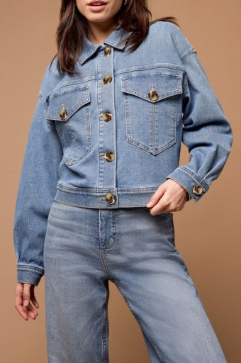 Blue Thread Crop Denim Jacket