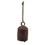 4 1/2" Metal Bell Ornament w Jute Hanger, Distressed Rust