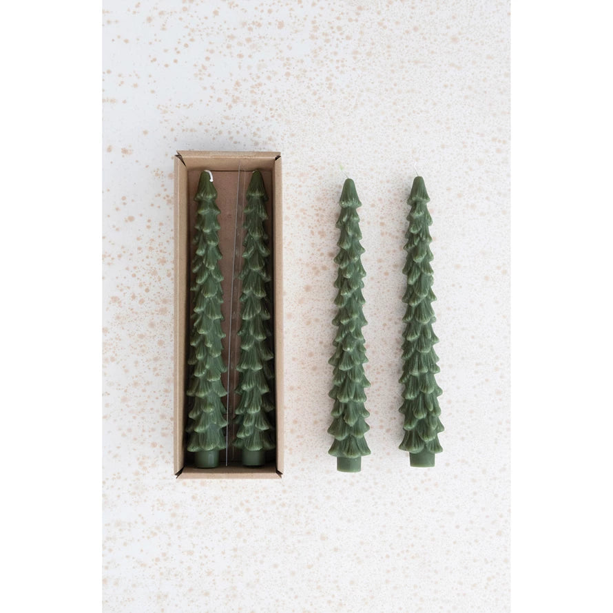 Large Green Tree Shape Taper Candles, Set of 2 Unscented